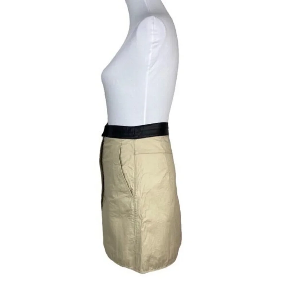 Rag‎ & Bone Tan Cotton Mini Skirt Black Leather Waistband Size 2 Made in USA